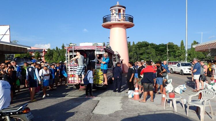 Phuket Divers Getting On The Pink Bus